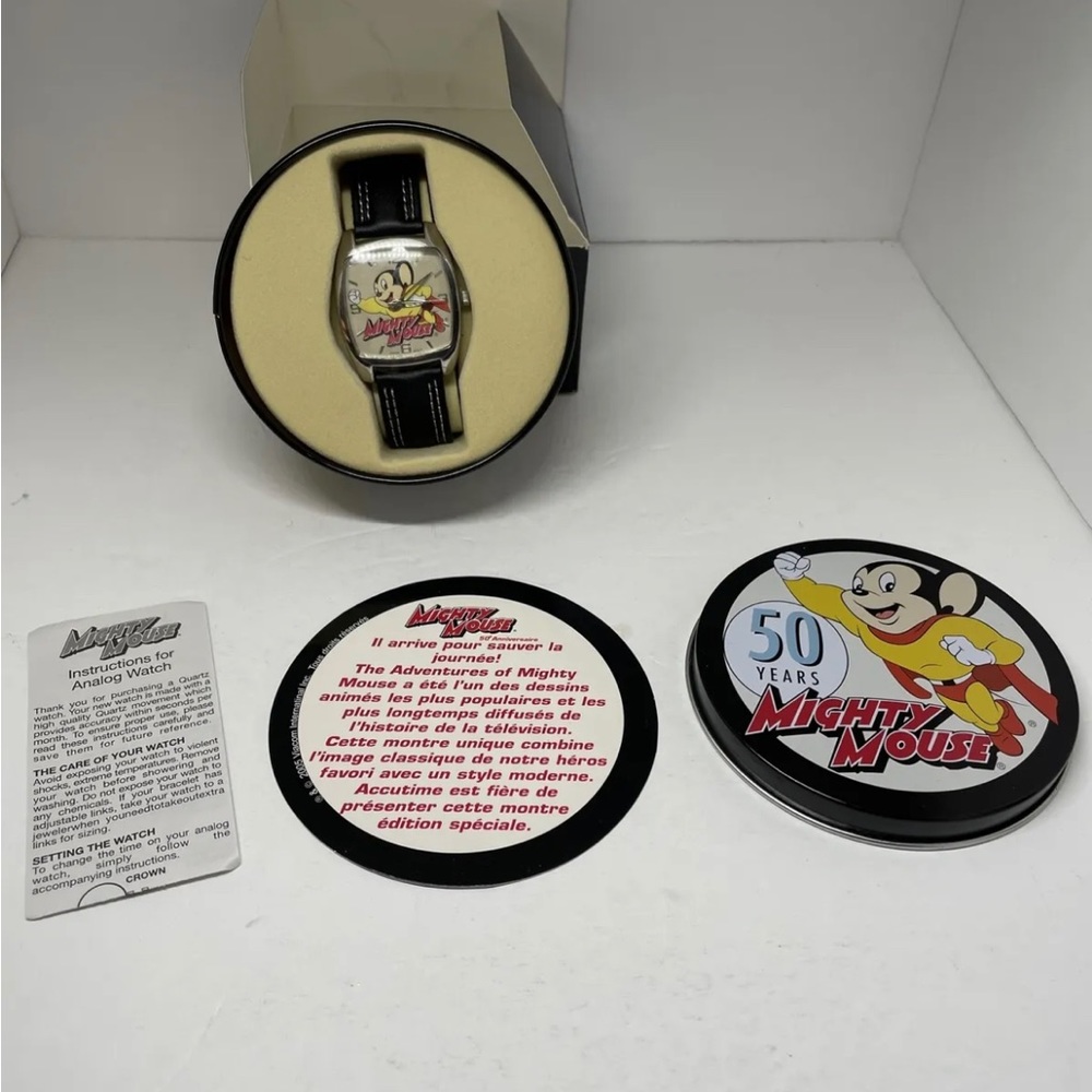 Mighty Mouse 50th Anniversary Watch with Tin COMPLETE 2005 Avon NOS Need…